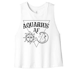 Aquarius Af / Sun And Moon Aquarius Birthday Astrology Design Funny Gift Women's Racerback Cropped Tank