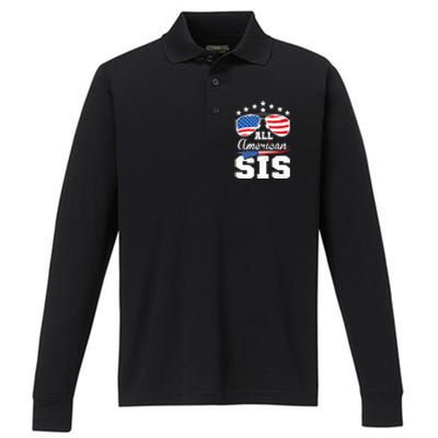 All American Sis 4th Of July Matching Family Meaningful Gift Performance Long Sleeve Polo