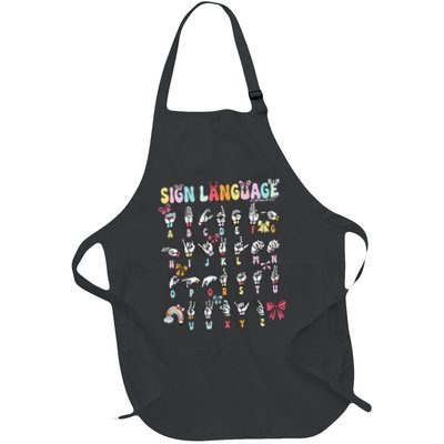 ASL ABC Sign Language Chart Teacher Hand Letter Alphabet Full-Length Apron With Pockets