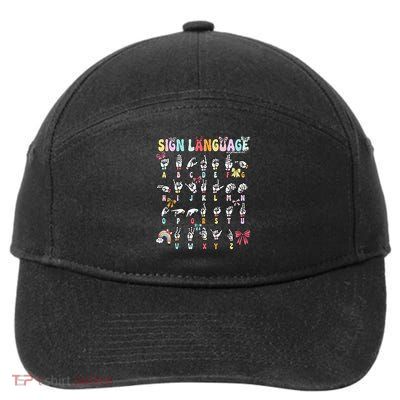 ASL ABC Sign Language Chart Teacher Hand Letter Alphabet 7-Panel Snapback Hat