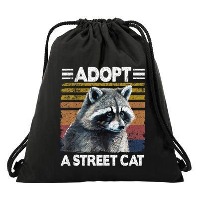 Adopt A S.T.R.E.E.T. Cat Watercolor Raccoon Drawstring Bag