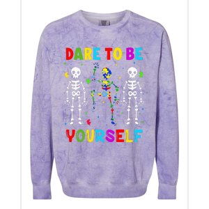 Autism Awareness Skeleton Dabbing Dare To Be Yourself Colorblast Crewneck Sweatshirt