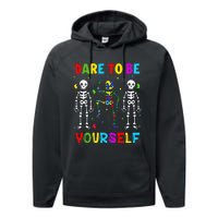 Autism Awareness Skeleton Dabbing Dare To Be Yourself Performance Fleece Hoodie