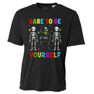 Autism Awareness Skeleton Dabbing Dare To Be Yourself Cooling Performance Crew T-Shirt