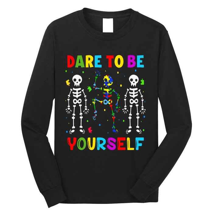 Autism Awareness Skeleton Dabbing Dare To Be Yourself Long Sleeve Shirt