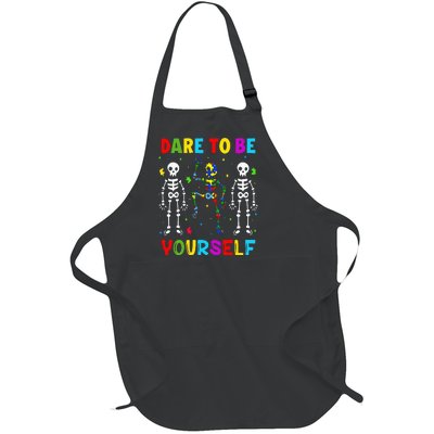 Autism Awareness Skeleton Dabbing Dare To Be Yourself Full-Length Apron With Pockets