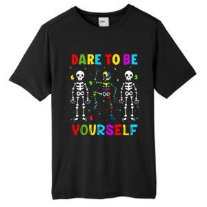 Autism Awareness Skeleton Dabbing Dare To Be Yourself Tall Fusion ChromaSoft Performance T-Shirt