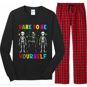 Autism Awareness Skeleton Dabbing Dare To Be Yourself Long Sleeve Pajama Set