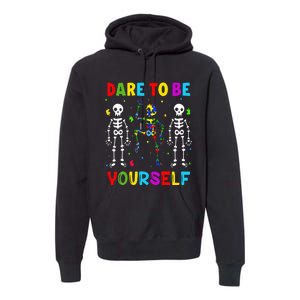 Autism Awareness Skeleton Dabbing Dare To Be Yourself Premium Hoodie