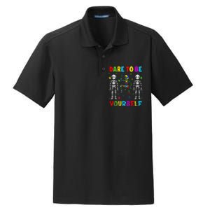 Autism Awareness Skeleton Dabbing Dare To Be Yourself Dry Zone Grid Polo