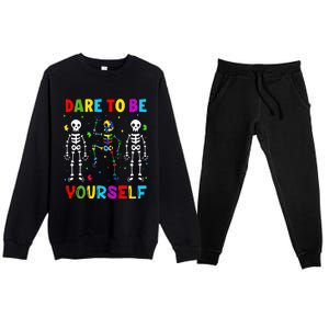 Autism Awareness Skeleton Dabbing Dare To Be Yourself Premium Crewneck Sweatsuit Set