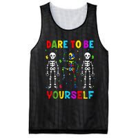 Autism Awareness Skeleton Dabbing Dare To Be Yourself Mesh Reversible Basketball Jersey Tank