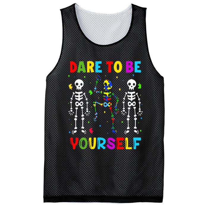 Autism Awareness Skeleton Dabbing Dare To Be Yourself Mesh Reversible Basketball Jersey Tank