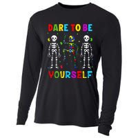 Autism Awareness Skeleton Dabbing Dare To Be Yourself Cooling Performance Long Sleeve Crew