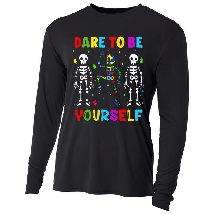 Autism Awareness Skeleton Dabbing Dare To Be Yourself Cooling Performance Long Sleeve Crew