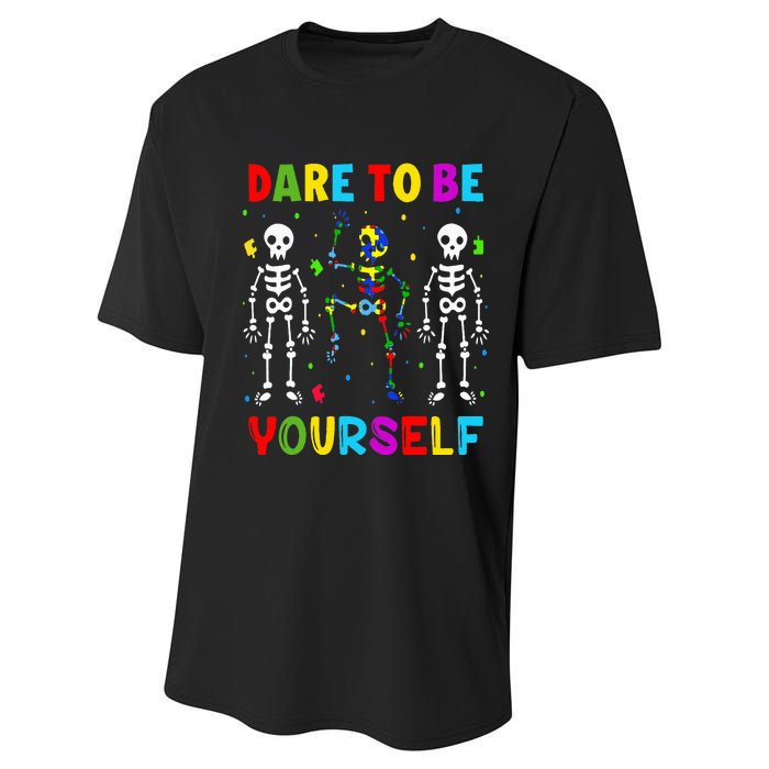 Autism Awareness Skeleton Dabbing Dare To Be Yourself Performance Sprint T-Shirt