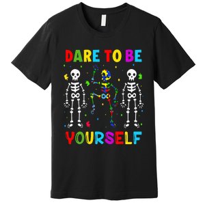 Autism Awareness Skeleton Dabbing Dare To Be Yourself Premium T-Shirt