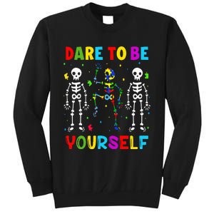 Autism Awareness Skeleton Dabbing Dare To Be Yourself Tall Sweatshirt