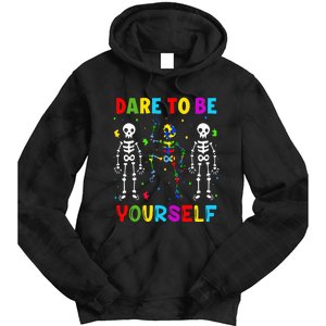 Autism Awareness Skeleton Dabbing Dare To Be Yourself Tie Dye Hoodie