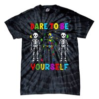 Autism Awareness Skeleton Dabbing Dare To Be Yourself Tie-Dye T-Shirt