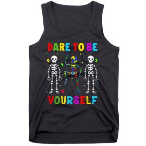 Autism Awareness Skeleton Dabbing Dare To Be Yourself Tank Top