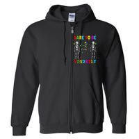 Autism Awareness Skeleton Dabbing Dare To Be Yourself Full Zip Hoodie