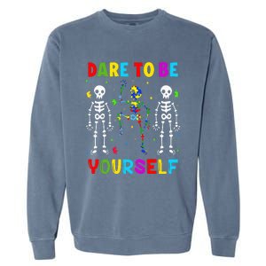 Autism Awareness Skeleton Dabbing Dare To Be Yourself Garment-Dyed Sweatshirt