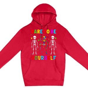 Autism Awareness Skeleton Dabbing Dare To Be Yourself Premium Pullover Hoodie