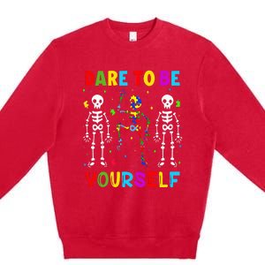 Autism Awareness Skeleton Dabbing Dare To Be Yourself Premium Crewneck Sweatshirt