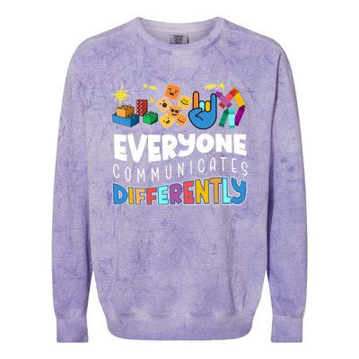 Autism Awareness Support Everyone Communicates Differently Colorblast Crewneck Sweatshirt