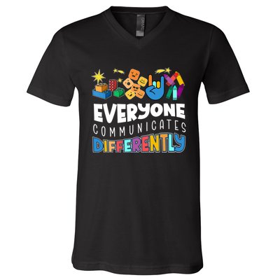 Autism Awareness Support Everyone Communicates Differently V-Neck T-Shirt