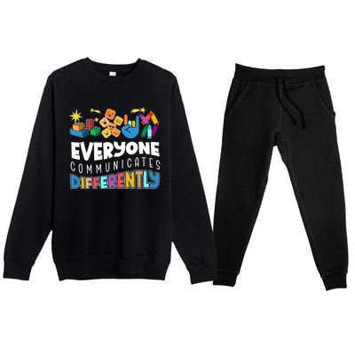 Autism Awareness Support Everyone Communicates Differently Premium Crewneck Sweatsuit Set