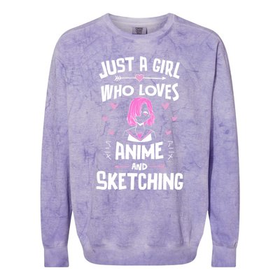 Anime And Sketching Just A Girl Who Loves Anime Funny Gift Colorblast Crewneck Sweatshirt