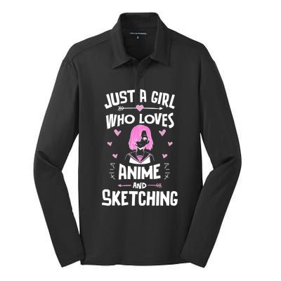 Anime And Sketching Just A Girl Who Loves Anime Funny Gift Silk Touch Performance Long Sleeve Polo