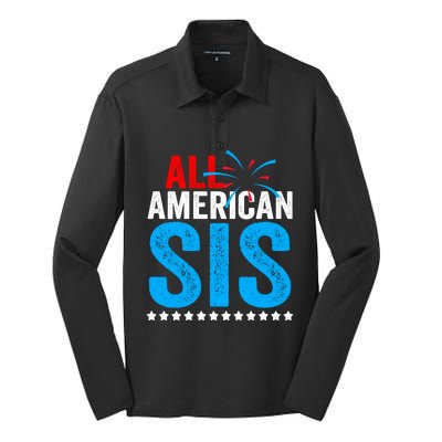 All American Sis Sister 4th Of July Usa Family Matching Gift Silk Touch Performance Long Sleeve Polo