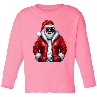 African American Santa Christmas Pajama Cool Black XMas  Toddler Long Sleeve Shirt