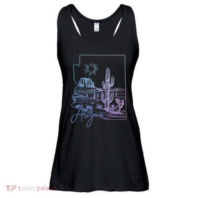 Arizona Az State Map Pride Cactus Vintage Ladies Essential Flowy Tank