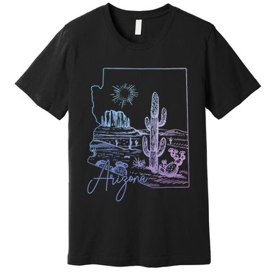 Arizona Az State Map Pride Cactus Vintage Premium T-Shirt