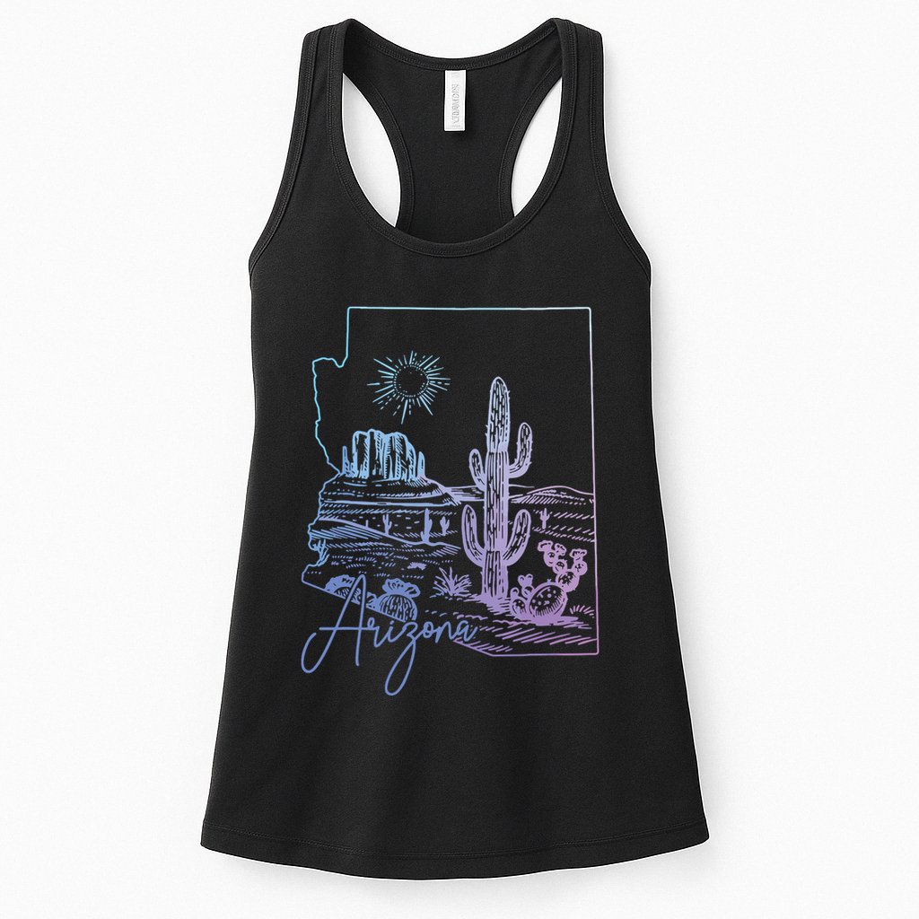 Arizona Az State Map Pride Cactus Vintage Womens Tank Top