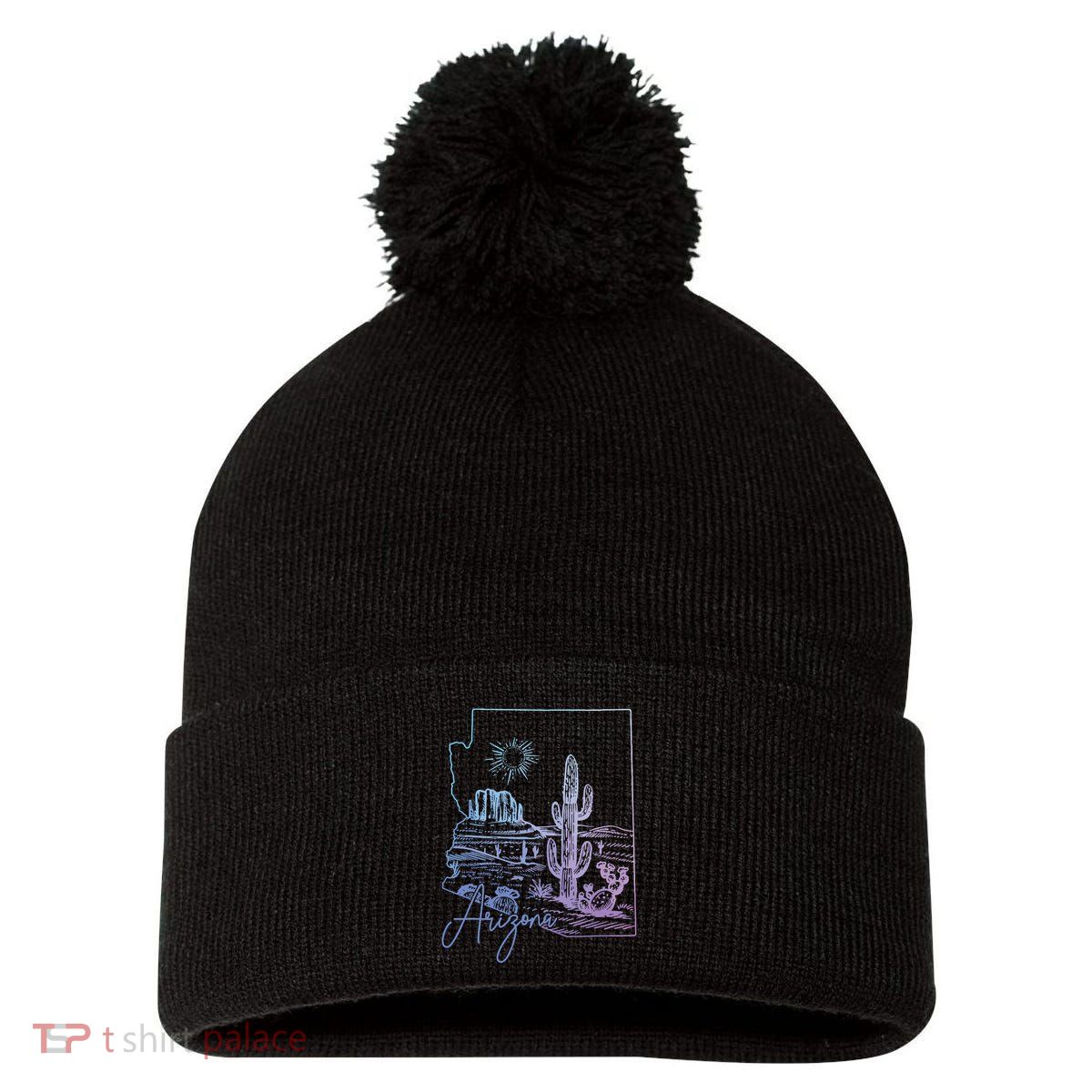 Arizona Az State Map Pride Cactus Vintage Pom Pom 12in Knit Beanie