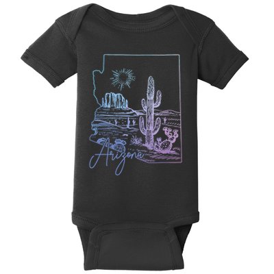 Arizona Az State Map Pride Cactus Vintage Baby Bodysuit