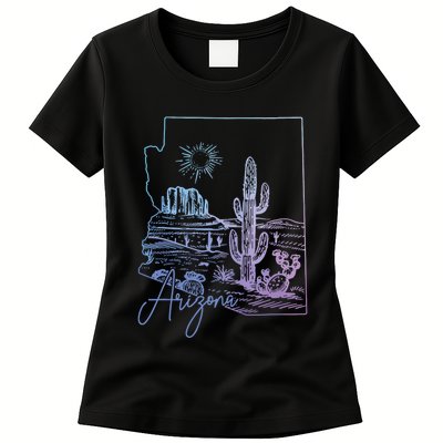 Arizona Az State Map Pride Cactus Vintage Womens T-Shirt