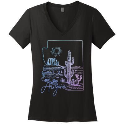Arizona Az State Map Pride Cactus Vintage Women's V-Neck T-Shirt