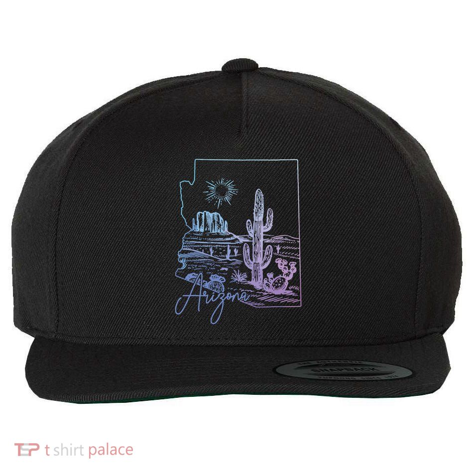 Arizona Az State Map Pride Cactus Vintage Wool Snapback Cap