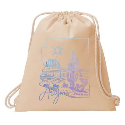 Arizona Az State Map Pride Cactus Vintage Drawstring Bag