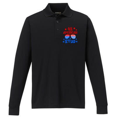 All American Stud 4th Of July Patriotic Gift Performance Long Sleeve Polo