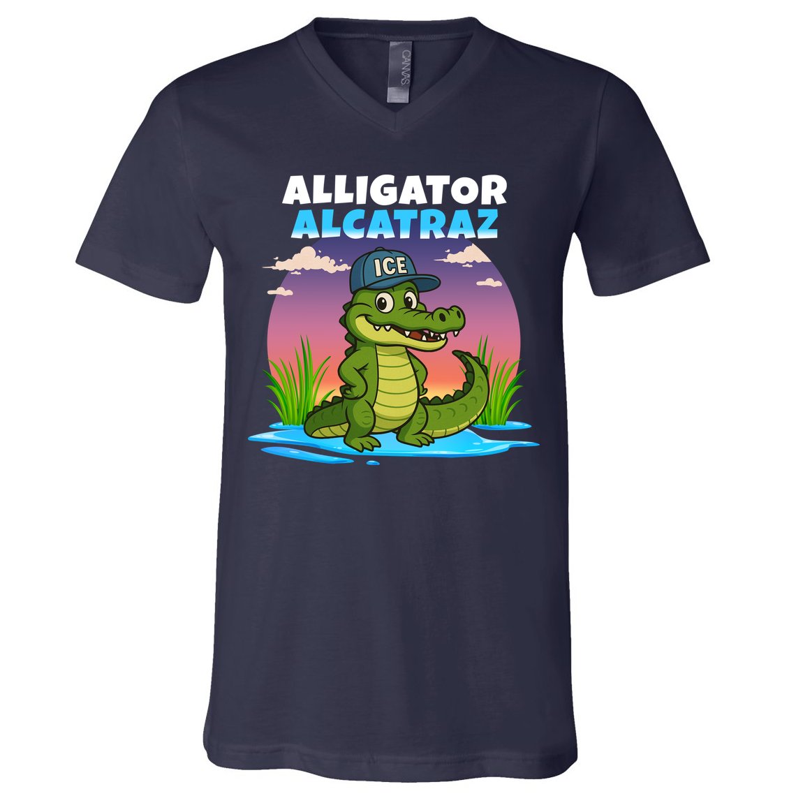 Alligator Alcatraz Sunset V-Neck T-Shirt