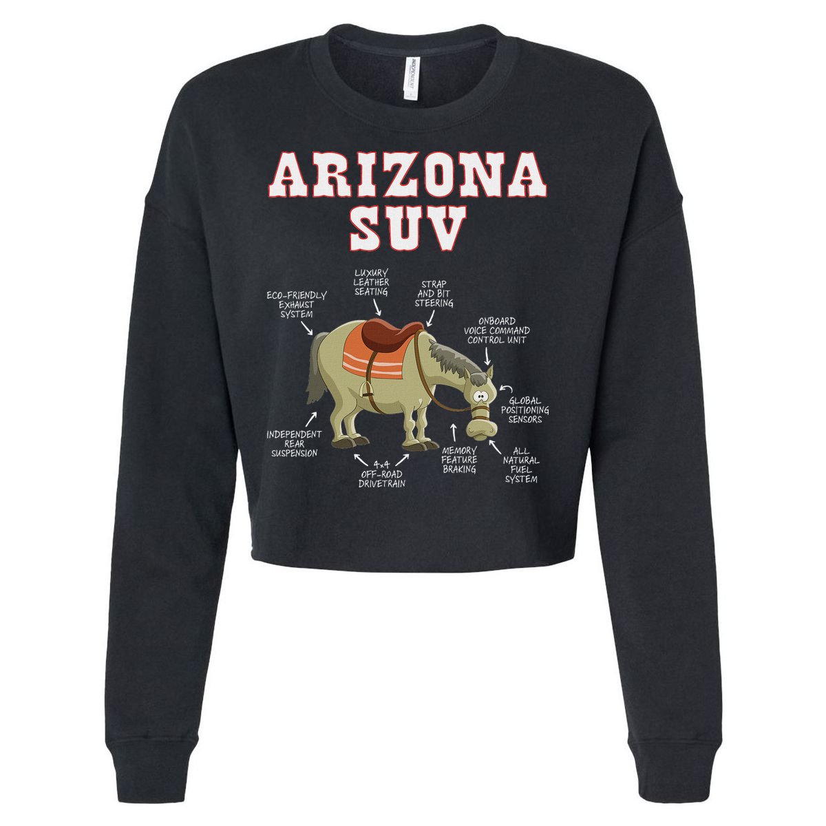 Arizona Az Suv Funny Joke Horse Mule Souvenir Gift Cropped Pullover Crew