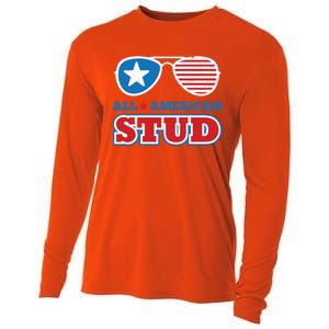 All American Stud Funny 4th Of July Independence Day Gift Cooling Performance Long Sleeve Crew