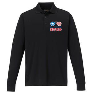 All American Stud Funny 4th Of July Independence Day Gift Performance Long Sleeve Polo